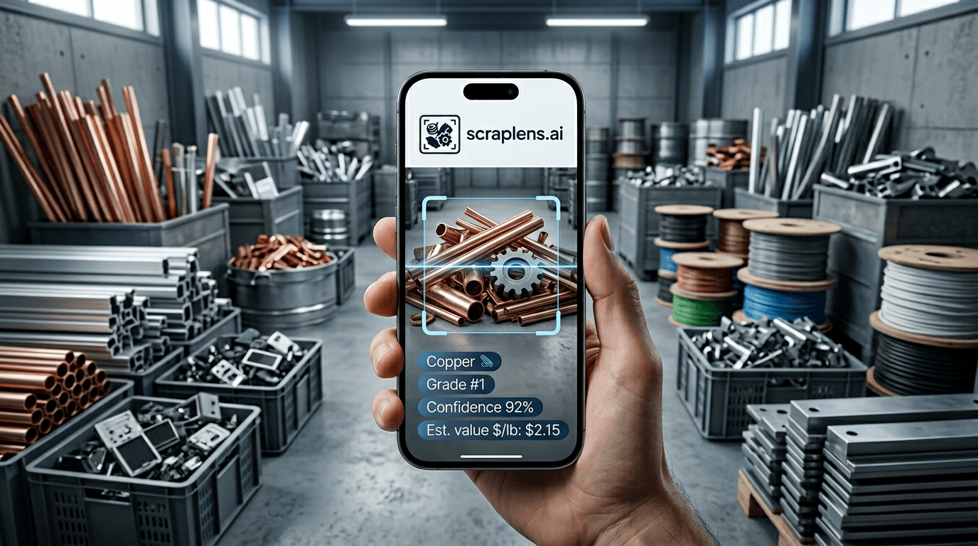ScrapLens app scanning scrap materials in a warehouse